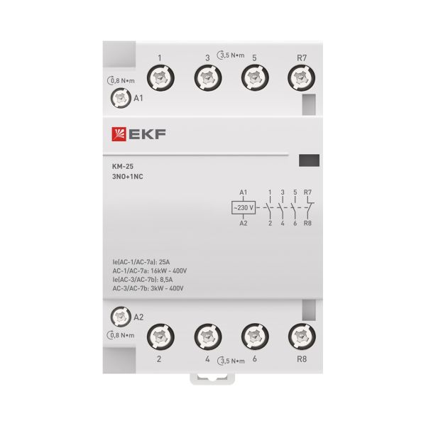 Контактор модульный КМ 25А 3NO+1NC 230В АС (3 мод.) PROXIMA EKF